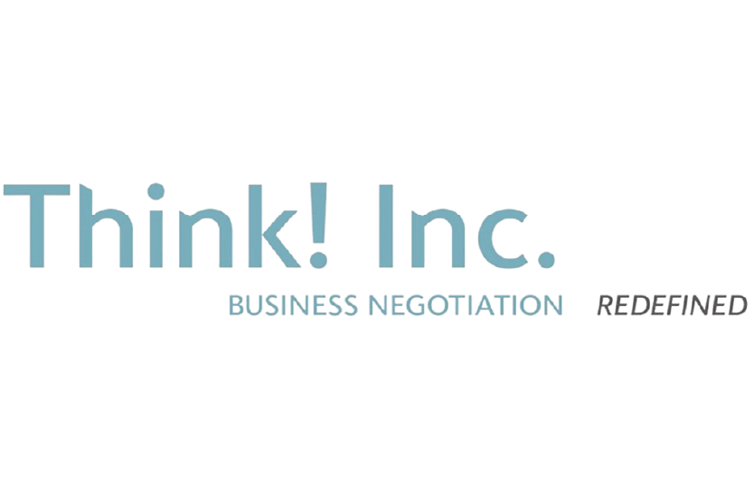 Logo with the text “Think! Inc.” in large blue letters, and below it, “BUSINESS NEGOTIATION” in smaller text. The word “REDEFINED” appears in italicized gray to the right. The background is white.