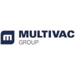 The MULTIVAC Group logo features a dark blue stylized M in a square, with MULTIVAC in bold blue letters and GROUP in smaller gray letters beneath it on a white background.