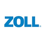 Blue, bold capital letters spelling ZOLL on a white background.
