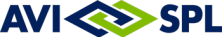 AVI-SPL logo with bold blue letters AVI and SPL separated by two interlocking diamond shapes, one dark blue and one green, on a light background.