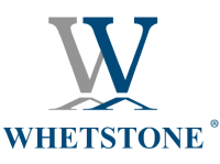 Logo with two overlapping W letters, one gray and one blue, above the word WHETSTONE in blue, uppercase serif font. A small registered trademark symbol appears next to the text.