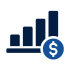 A bar graph with four ascending bars and a dollar sign symbol in front, representing financial growth or increasing profits.